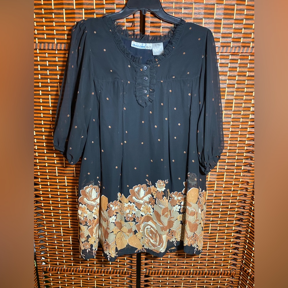 Denim 24/7 Knee-Length Floral Border Dress | Lined | Like New 20W